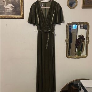 Elegant Olive Green Wrap Dress